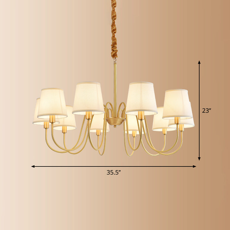 Brass Fabric Bucket Shade Suspension Light - Simplicity Chandelier For Living Room