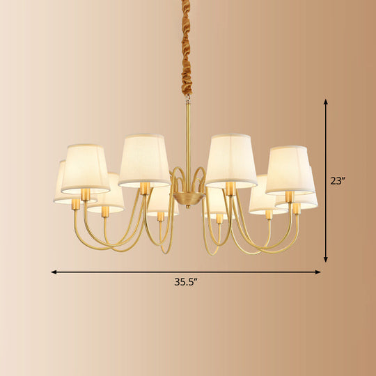 Brass Fabric Bucket Shade Suspension Light - Simplicity Chandelier For Living Room