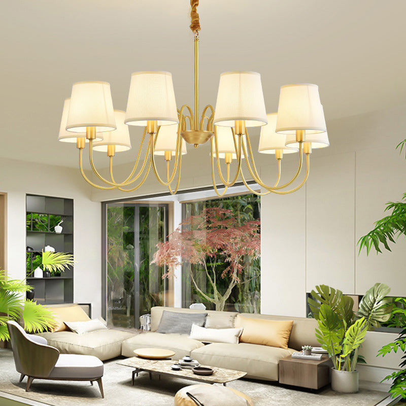 Brass Fabric Bucket Shade Suspension Light - Simplicity Chandelier For Living Room