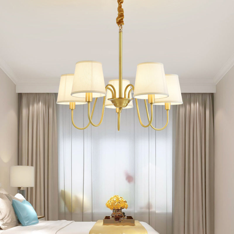 Brass Fabric Bucket Shade Suspension Light - Simplicity Chandelier For Living Room