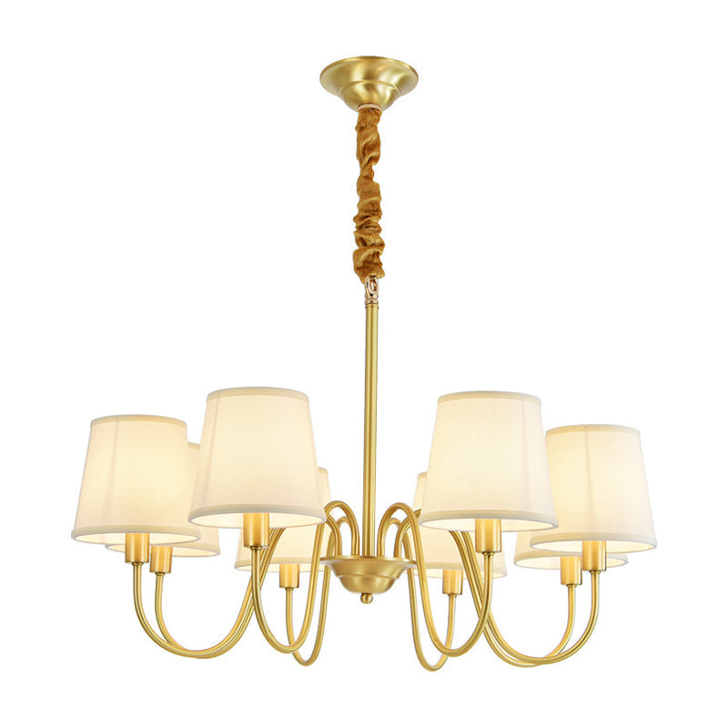 Brass Fabric Bucket Shade Suspension Light - Simplicity Chandelier For Living Room