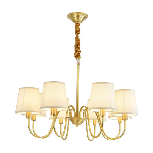 Brass Fabric Bucket Shade Suspension Light - Simplicity Chandelier For Living Room