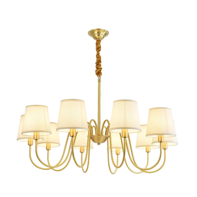 Brass Fabric Bucket Shade Suspension Light - Simplicity Chandelier For Living Room