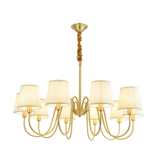 Brass Fabric Bucket Shade Suspension Light - Simplicity Chandelier For Living Room