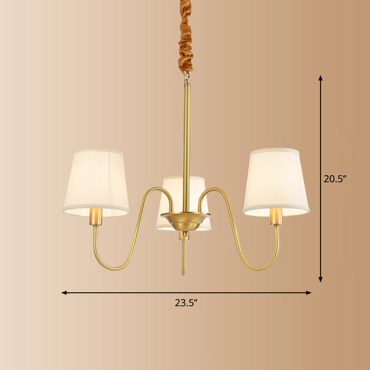 Brass Fabric Bucket Shade Suspension Light - Simplicity Chandelier For Living Room