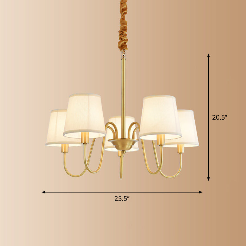 Brass Fabric Bucket Shade Suspension Light - Simplicity Chandelier For Living Room