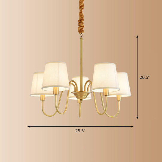 Brass Fabric Bucket Shade Suspension Light - Simplicity Chandelier For Living Room 5 /