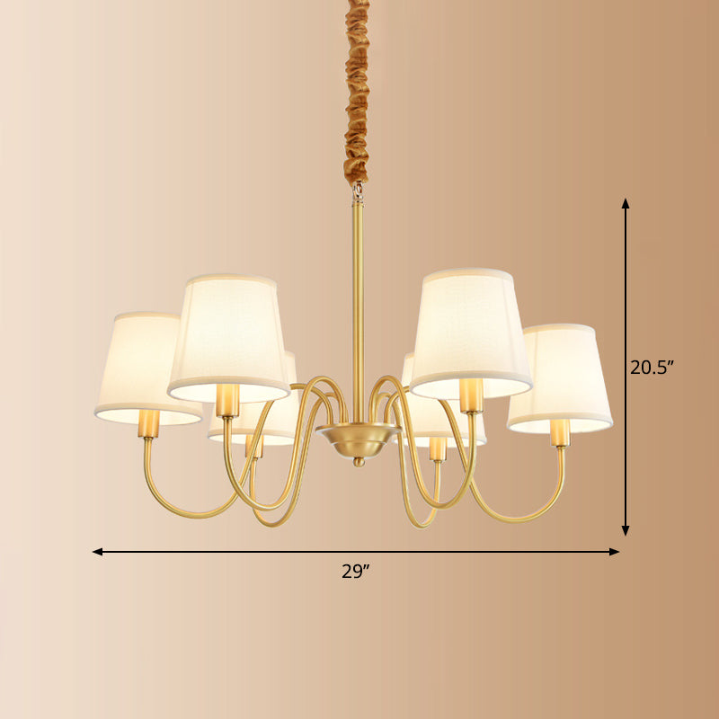 Brass Fabric Bucket Shade Suspension Light - Simplicity Chandelier For Living Room