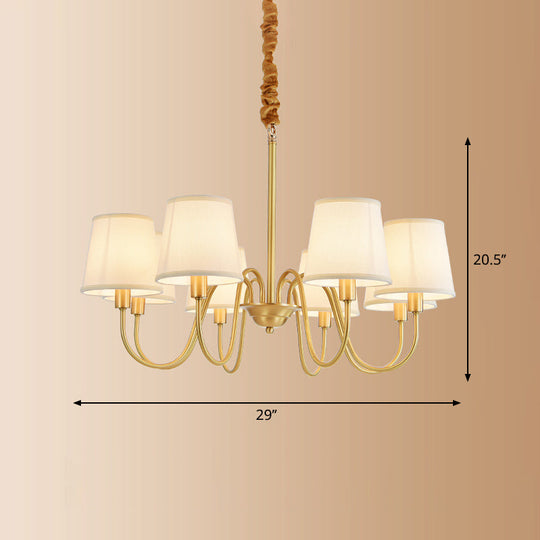 Brass Fabric Bucket Shade Suspension Light - Simplicity Chandelier For Living Room