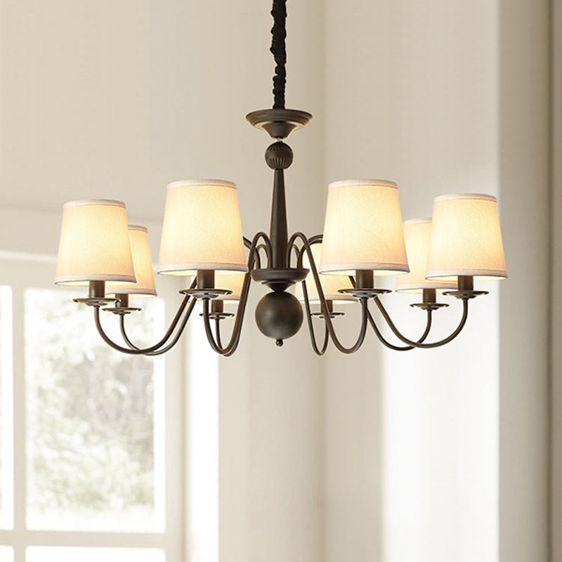 Classic Style Black Fabric Pendant Light For Living Room With Tapered Shade - Chandelier Lighting