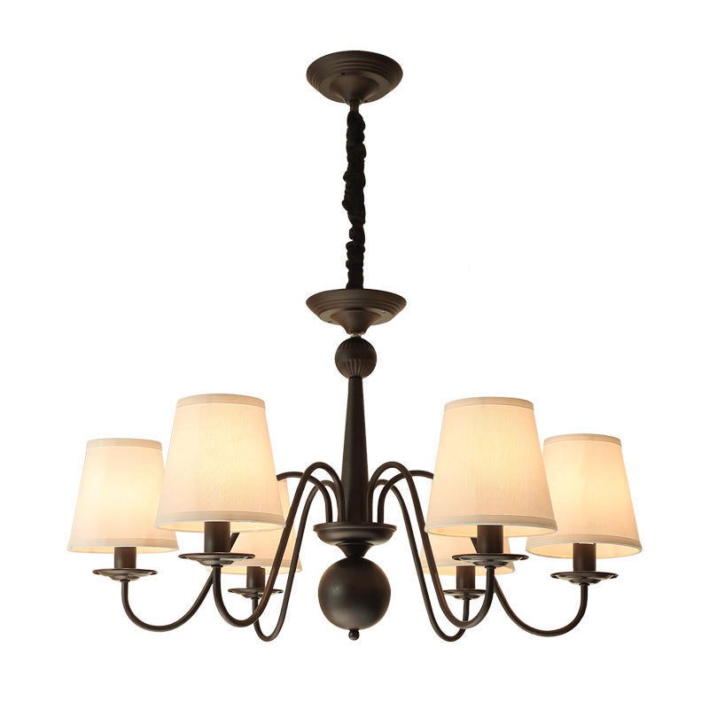 Classic Style Black Fabric Pendant Light For Living Room With Tapered Shade - Chandelier Lighting