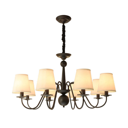 Classic Style Black Fabric Pendant Light For Living Room With Tapered Shade - Chandelier Lighting