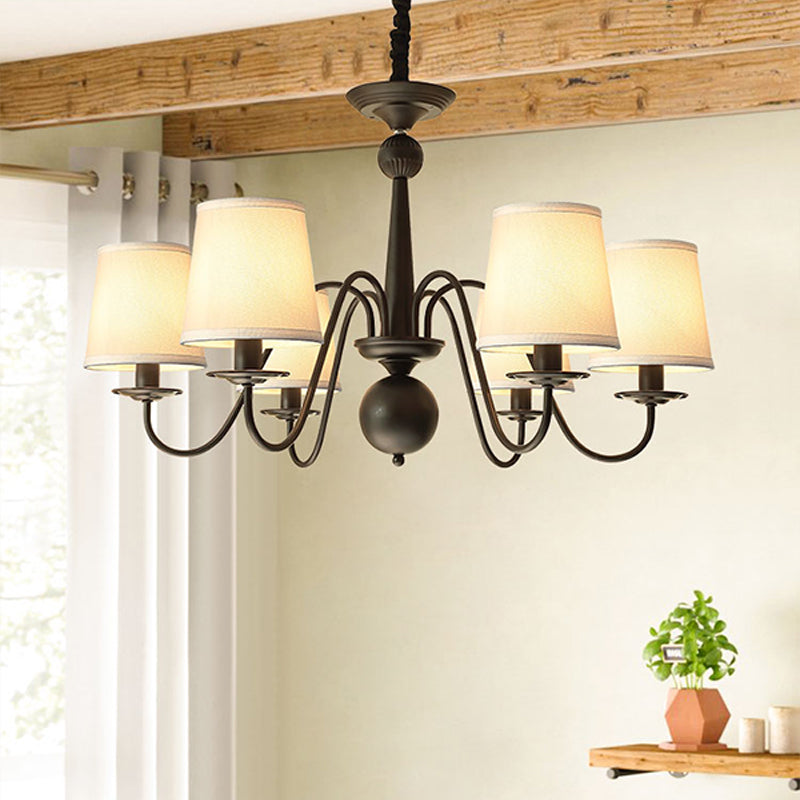 Classic Style Black Fabric Pendant Light For Living Room With Tapered Shade - Chandelier Lighting