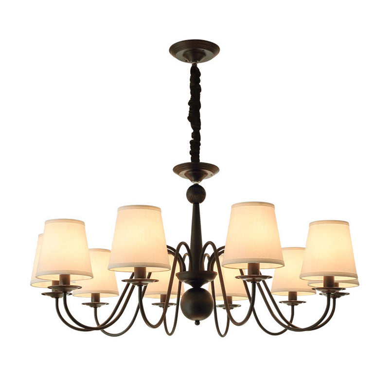 Classic Style Black Fabric Pendant Light For Living Room With Tapered Shade - Chandelier Lighting