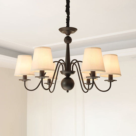 Classic Style Black Fabric Pendant Light For Living Room With Tapered Shade - Chandelier Lighting