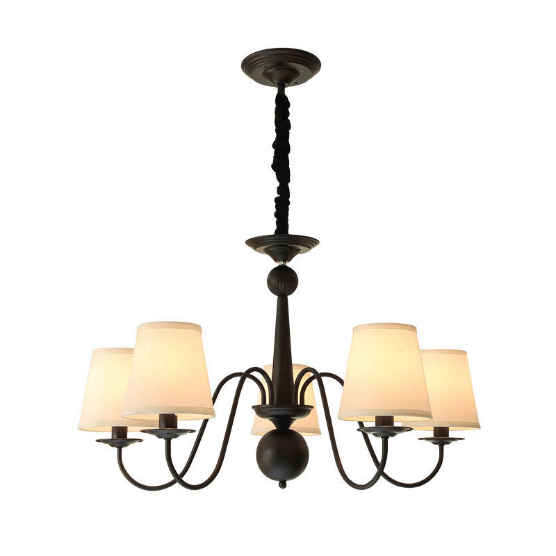 Classic Style Black Fabric Pendant Light For Living Room With Tapered Shade - Chandelier Lighting 5