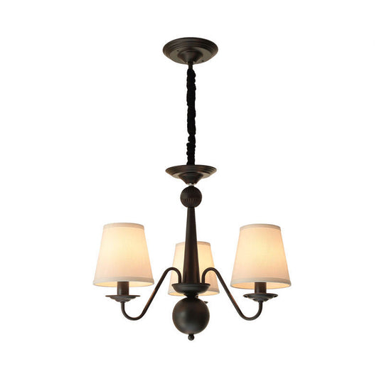 Classic Style Black Fabric Pendant Light For Living Room With Tapered Shade - Chandelier Lighting