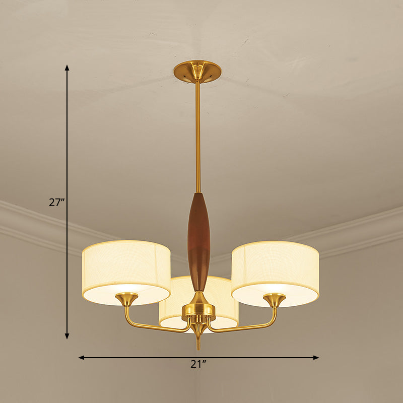 Brass Fabric Drum Chandelier: Minimalist Pendant Light For Living Room