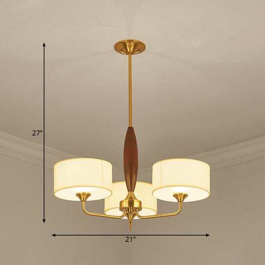 Brass Fabric Drum Chandelier: Minimalist Pendant Light For Living Room