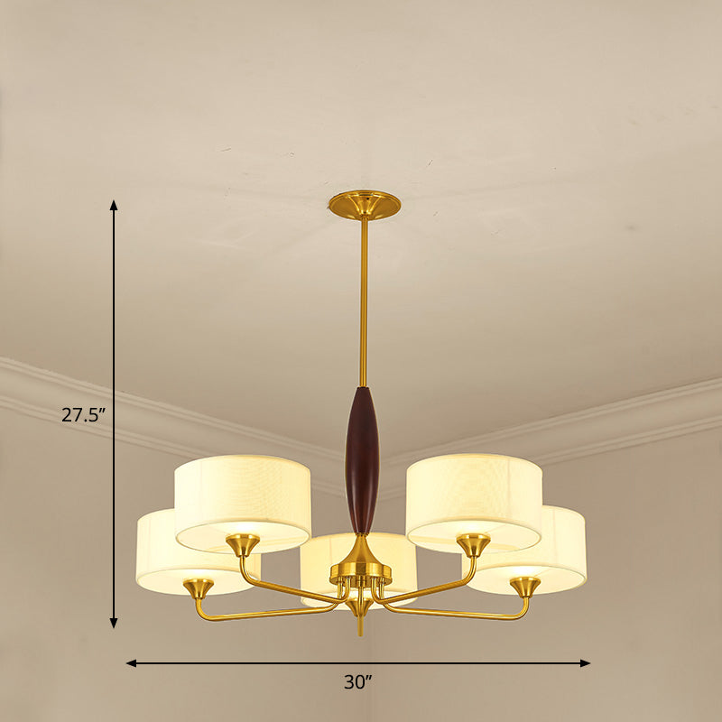 Brass Fabric Drum Chandelier: Minimalist Pendant Light For Living Room