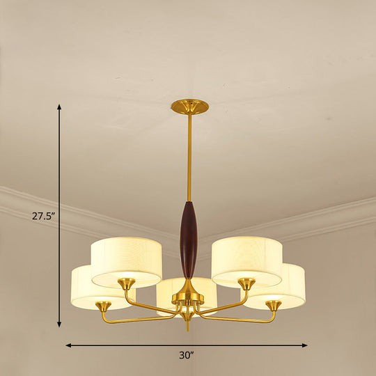 Brass Fabric Drum Chandelier: Minimalist Pendant Light For Living Room