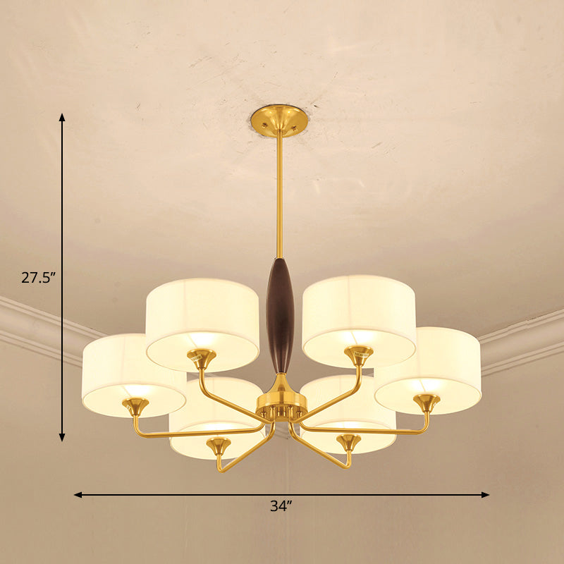 Brass Fabric Drum Chandelier: Minimalist Pendant Light For Living Room