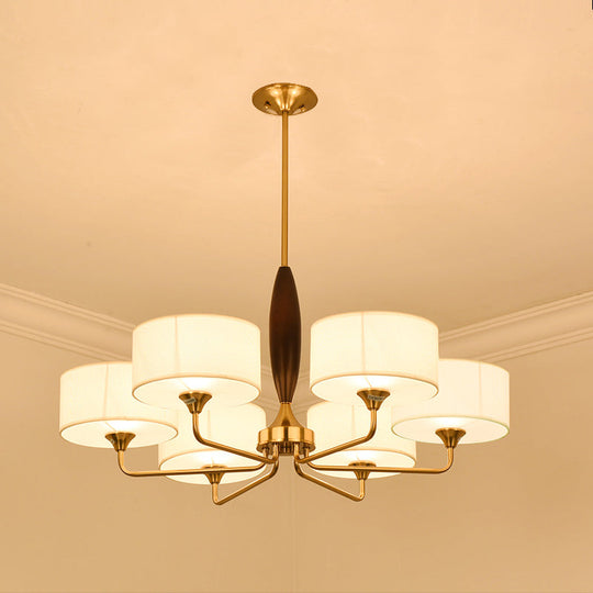 Brass Fabric Drum Chandelier: Minimalist Pendant Light For Living Room