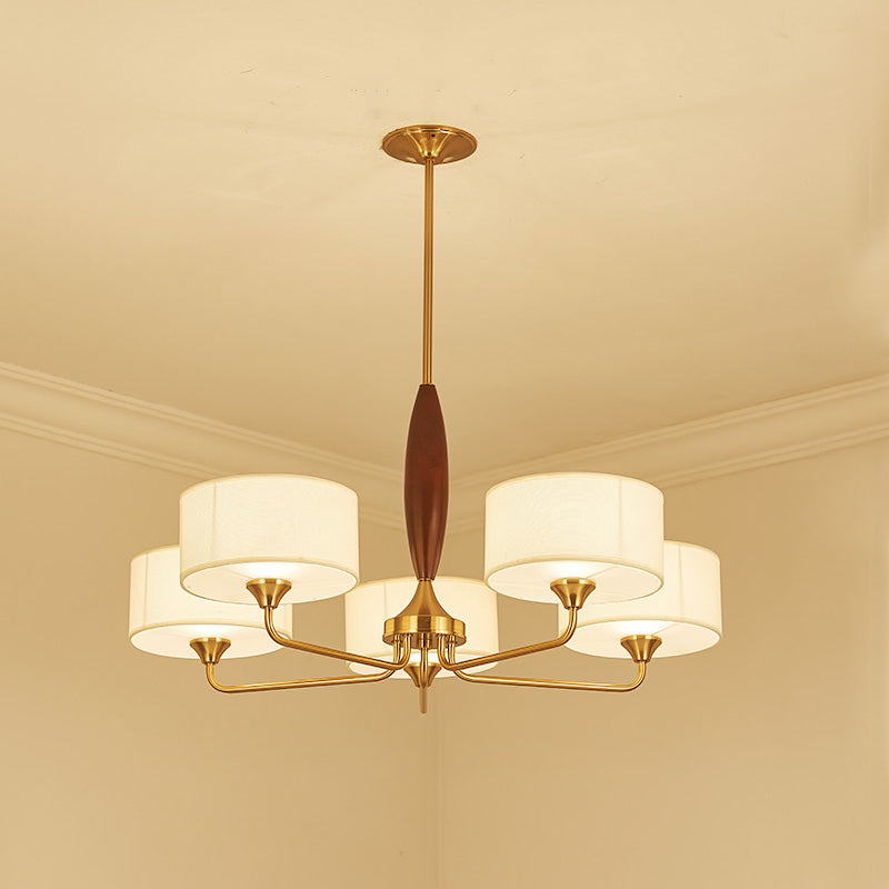 Brass Fabric Drum Chandelier: Minimalist Pendant Light For Living Room