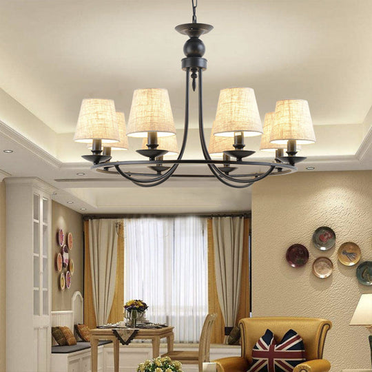 Black Fabric Pendant Chandelier - Classic Bucket Shade Lighting For Living Room