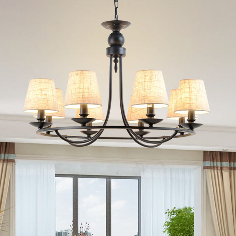 Black Fabric Pendant Chandelier - Classic Bucket Shade Lighting For Living Room