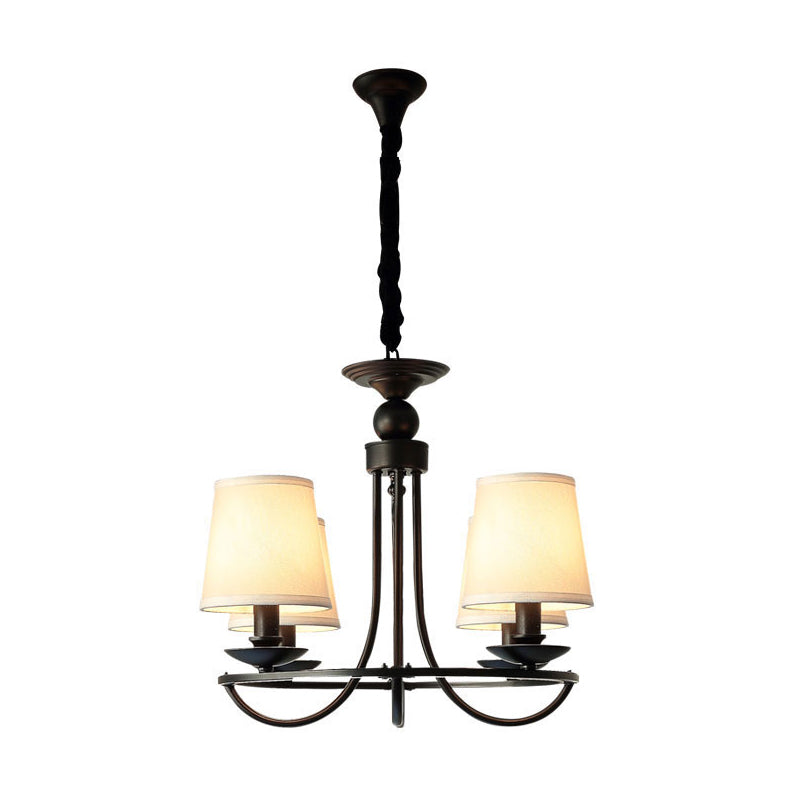 Vintage Tapered Drum Chandelier Pendant Light - Black Fabric For Living Room 4 /