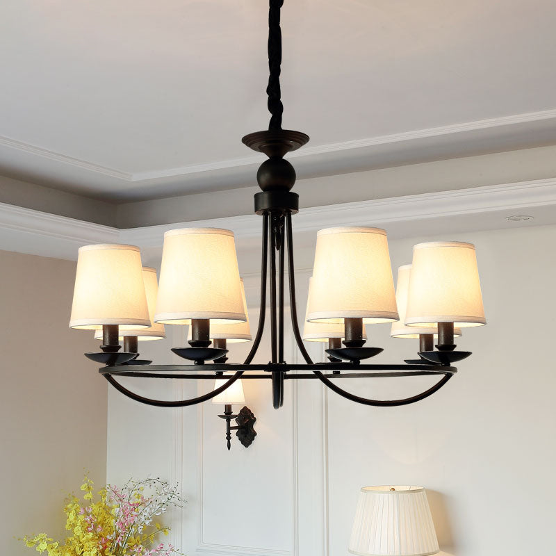 Vintage Tapered Drum Chandelier Pendant Light - Black Fabric For Living Room