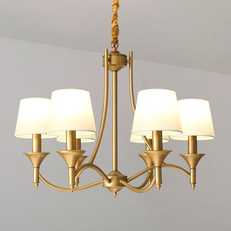 Minimalist Candlestick Chandelier: Metallic Pendant Light With Tapered Fabric Shade