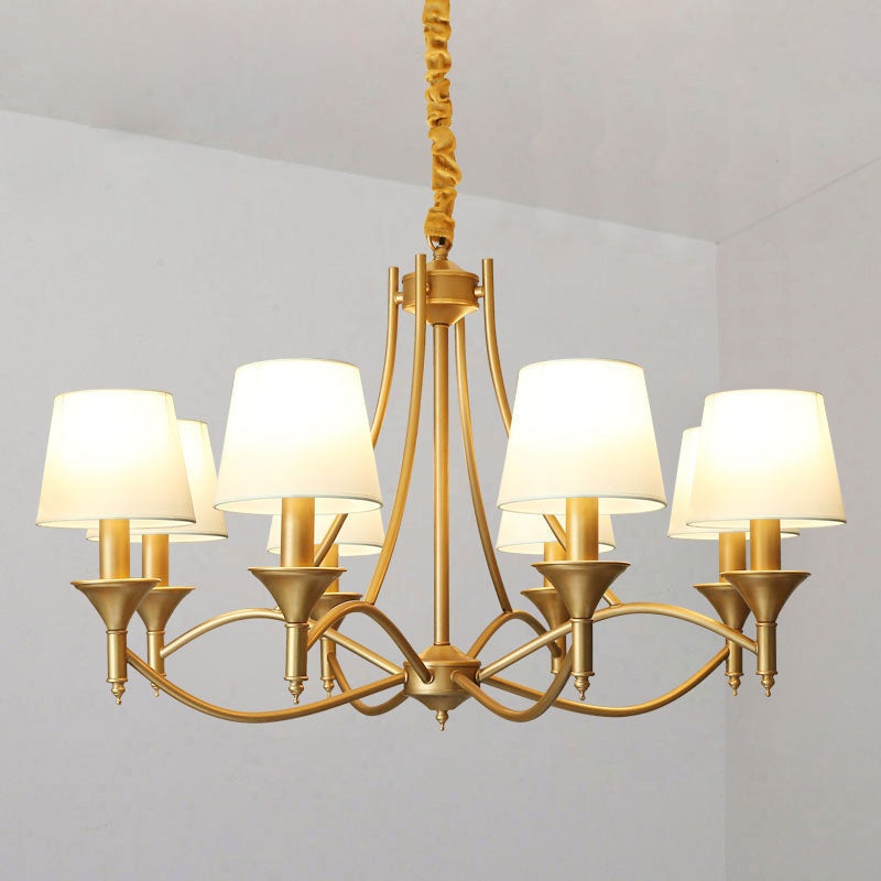 Minimalist Candlestick Chandelier: Metallic Pendant Light With Tapered Fabric Shade