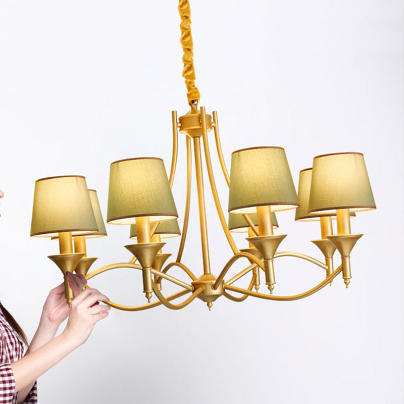 Minimalist Candlestick Chandelier: Metallic Pendant Light With Tapered Fabric Shade