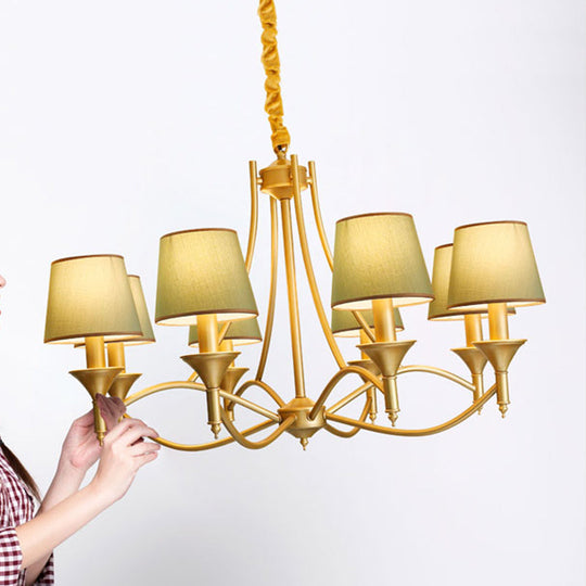 Minimalist Candlestick Chandelier: Metallic Pendant Light With Tapered Fabric Shade