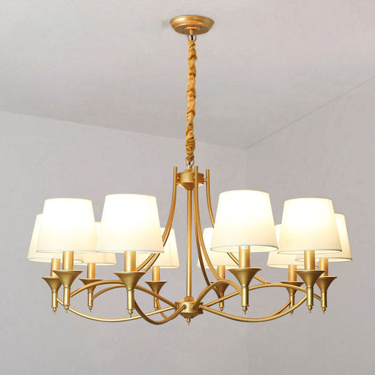 Minimalist Candlestick Chandelier: Metallic Pendant Light With Tapered Fabric Shade