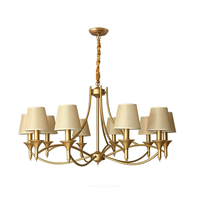 Minimalist Candlestick Chandelier: Metallic Pendant Light With Tapered Fabric Shade