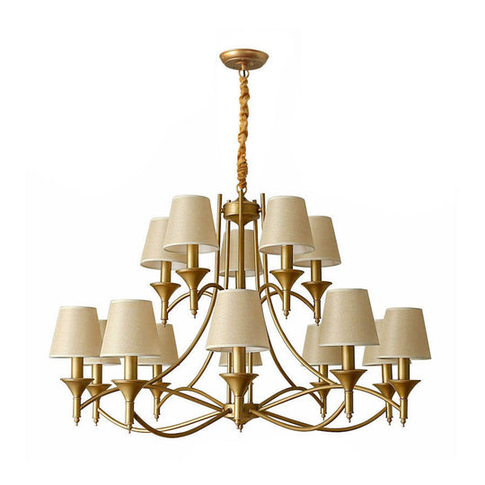 Minimalist Candlestick Chandelier: Metallic Pendant Light With Tapered Fabric Shade