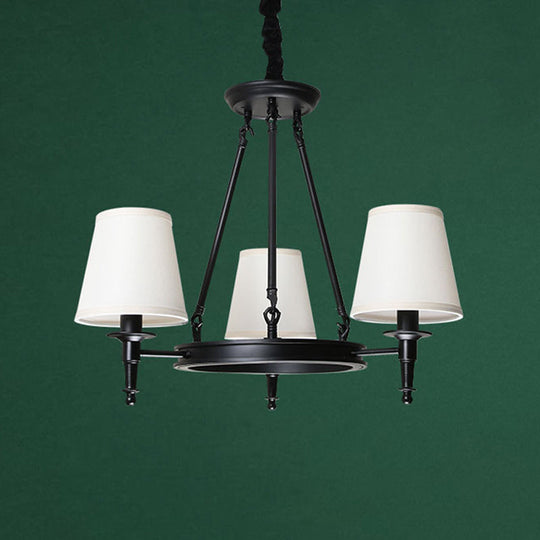 Simplicity Living Room Chandelier: Stylish Fabric Suspension Light With Bucket Shade 3 / Black