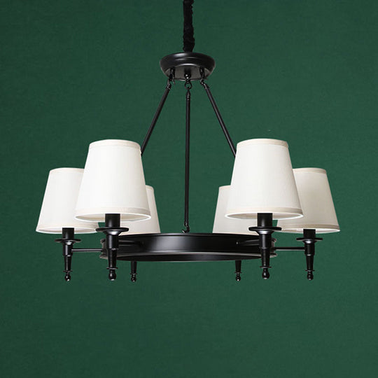 Simplicity Living Room Chandelier: Stylish Fabric Suspension Light With Bucket Shade 6 / Black