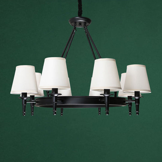 Simplicity Living Room Chandelier: Stylish Fabric Suspension Light With Bucket Shade 8 / Black