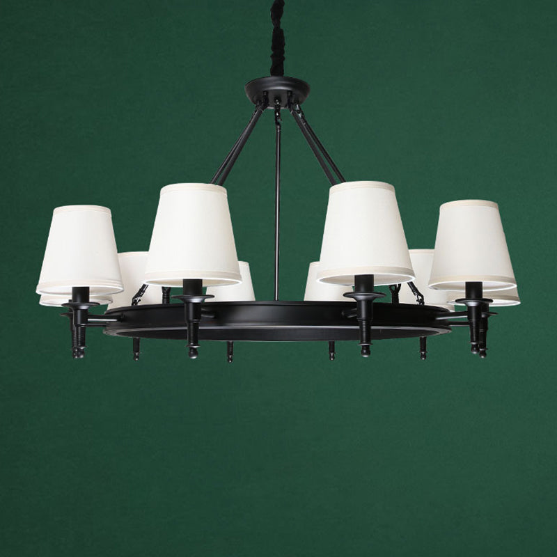 Simplicity Living Room Chandelier: Stylish Fabric Suspension Light With Bucket Shade 10 / Black