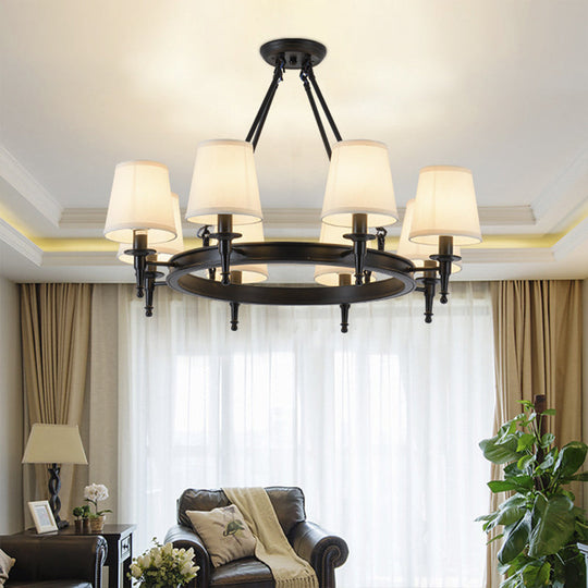 Metallic Candlestick Chandelier Pendant Light With Bucket Fabric Shade - Classic Lighting For Living