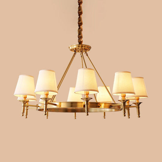 Metallic Candlestick Chandelier Pendant Light With Bucket Fabric Shade - Classic Lighting For Living