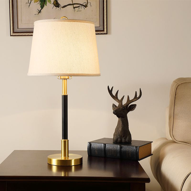 Brass Table Lamp - Traditional Tapered Drum Fabric Nightstand Lighting For Living Room