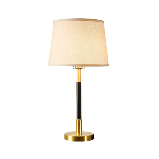 Brass Table Lamp - Traditional Tapered Drum Fabric Nightstand Lighting For Living Room