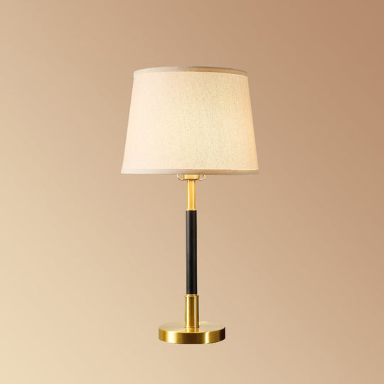 Brass Table Lamp - Traditional Tapered Drum Fabric Nightstand Lighting For Living Room