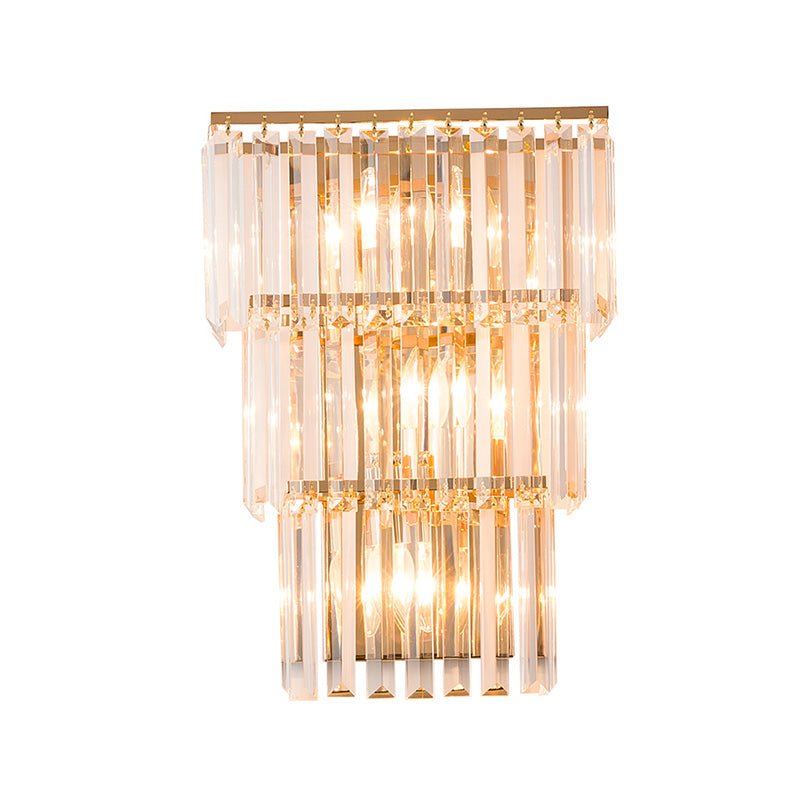 Vintage Style Gold Finish Sconce With 3 Clear Crystal Lights - Bedroom Wall Mount Lighting