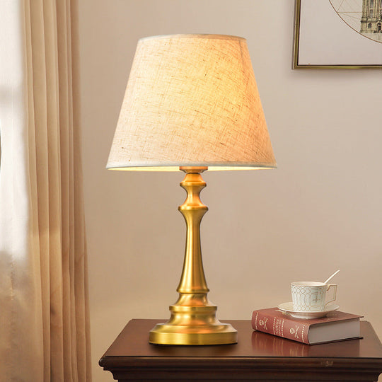 Empire Shade Table Lamp With Baluster Base In Brass - Traditional Single Fabric Nightstand Lighting